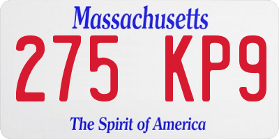 MA license plate 275KP9