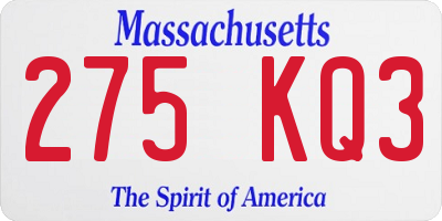 MA license plate 275KQ3