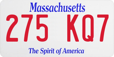 MA license plate 275KQ7