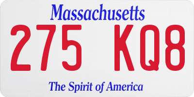 MA license plate 275KQ8