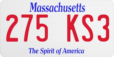 MA license plate 275KS3