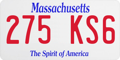 MA license plate 275KS6