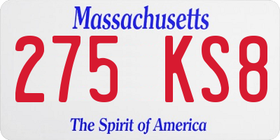 MA license plate 275KS8
