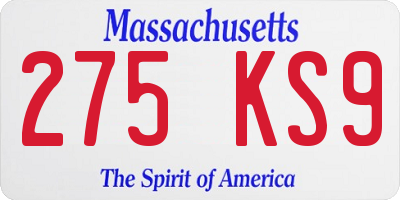 MA license plate 275KS9