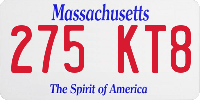 MA license plate 275KT8