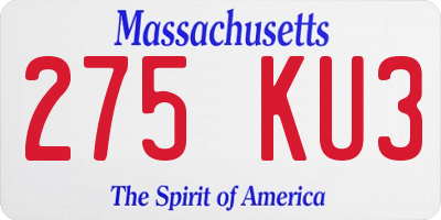 MA license plate 275KU3