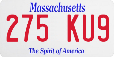 MA license plate 275KU9
