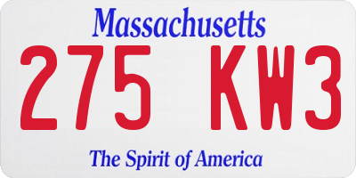 MA license plate 275KW3