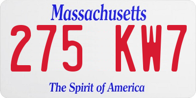 MA license plate 275KW7