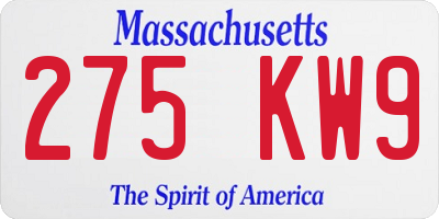 MA license plate 275KW9
