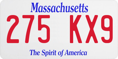 MA license plate 275KX9