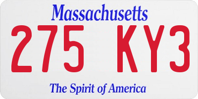 MA license plate 275KY3