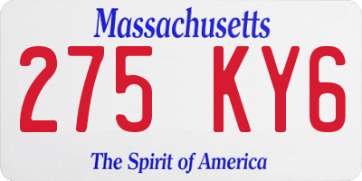 MA license plate 275KY6