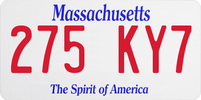 MA license plate 275KY7
