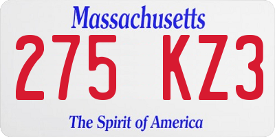 MA license plate 275KZ3