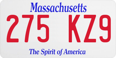 MA license plate 275KZ9