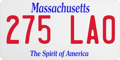 MA license plate 275LA0