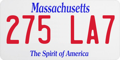 MA license plate 275LA7
