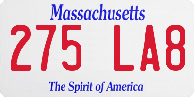 MA license plate 275LA8