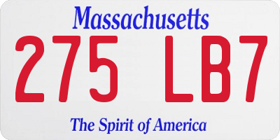 MA license plate 275LB7