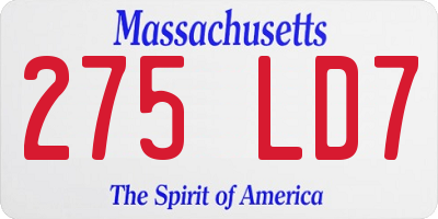 MA license plate 275LD7