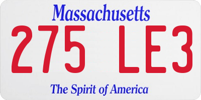 MA license plate 275LE3