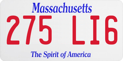 MA license plate 275LI6