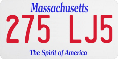 MA license plate 275LJ5