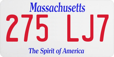 MA license plate 275LJ7