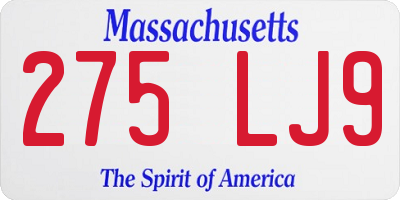 MA license plate 275LJ9