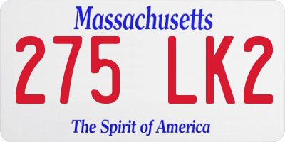 MA license plate 275LK2