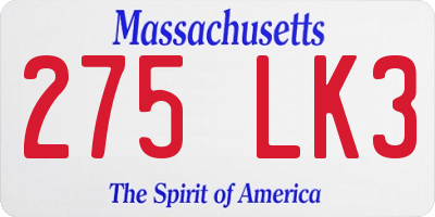 MA license plate 275LK3