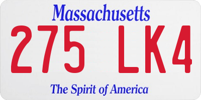 MA license plate 275LK4