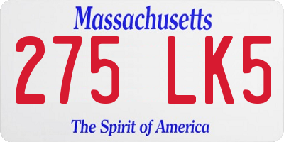 MA license plate 275LK5