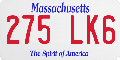 MA license plate 275LK6