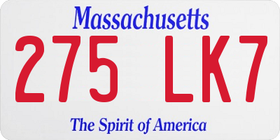 MA license plate 275LK7