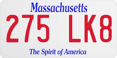 MA license plate 275LK8