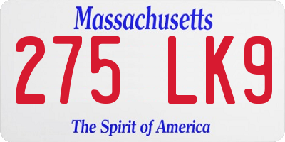 MA license plate 275LK9