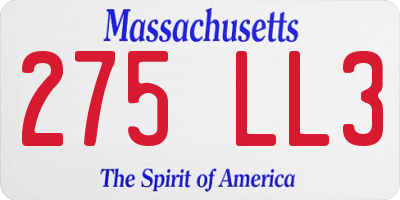 MA license plate 275LL3