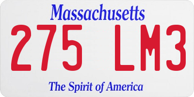 MA license plate 275LM3