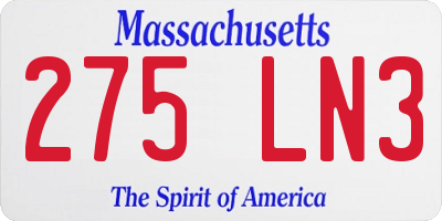 MA license plate 275LN3
