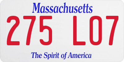 MA license plate 275LO7