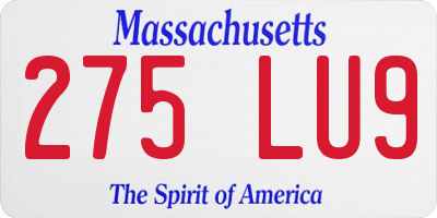 MA license plate 275LU9