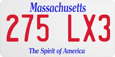 MA license plate 275LX3