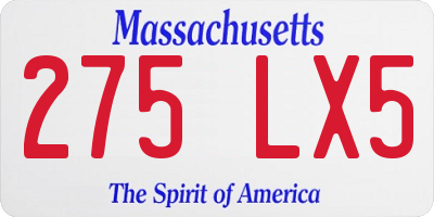 MA license plate 275LX5