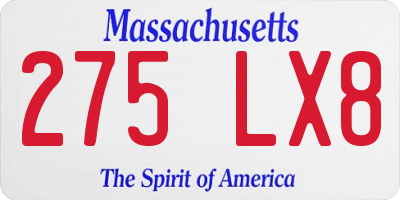 MA license plate 275LX8