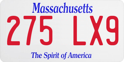 MA license plate 275LX9