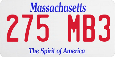 MA license plate 275MB3