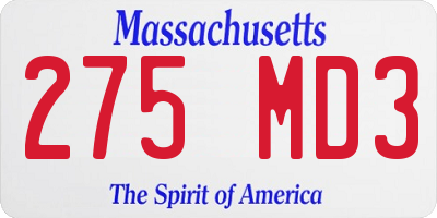 MA license plate 275MD3