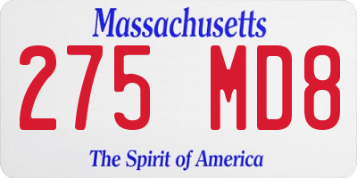 MA license plate 275MD8